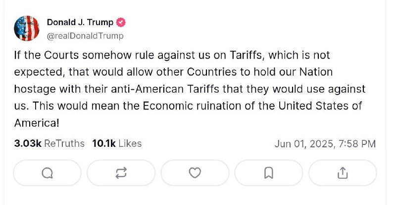🇺🇸 Trump varoval, že USA čelí hospodářskému kolapsu, pokud soudy zruší cla, která uva...