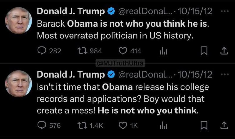 Trump věděl o Husajnovi v roce 2012...⬅️Není čas, aby Obama zveřejnil své vysokoškolské ...