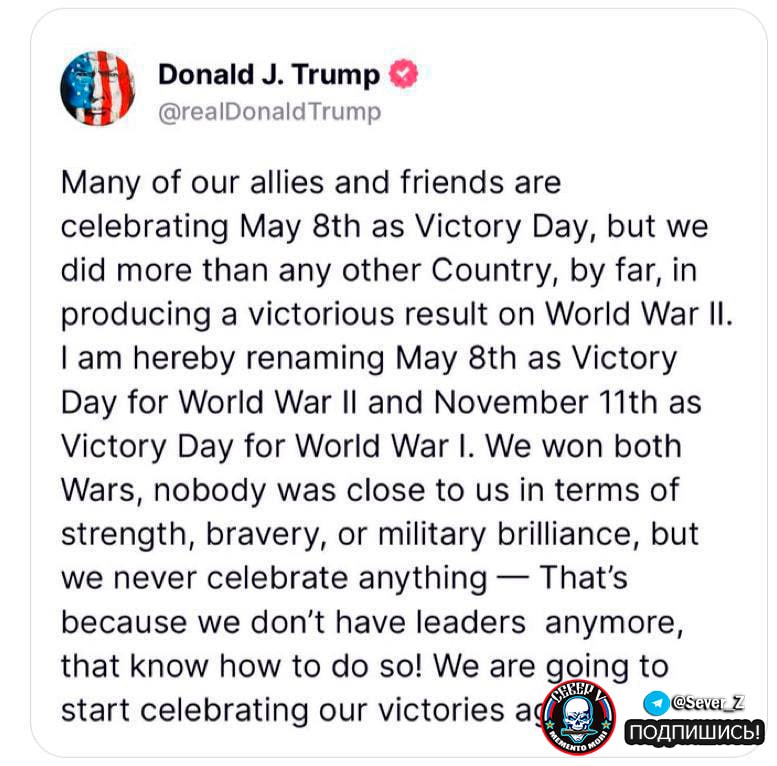 🤓 Trump vyhlásil 8. květen ve Spojených státech za „Den vítězství ve druhé světové v?...