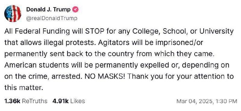 🇺🇸📚 Trump vyhrožuje organizátorům studentských protestů vězením a školám zastaven?...