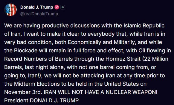 🤥🔊Trump vyloučil útoky na Írán před volbami do poloviny funkčního obdobíBlokáda írá...