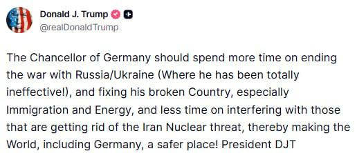 ⏺Trump zaútočil na Merze kvůli Íránu🗣Americký prezident prohlásil, že německý kanclé...