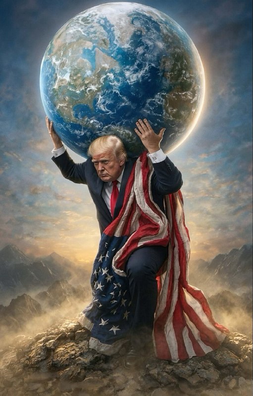 Trump zveřejnil obrázek, na kterém je vyobrazen jako Atlantas s globusem.Tento obrázek, vygenero...