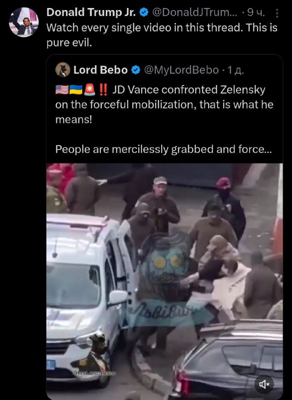 🇺🇸🤬🇺🇦 Trumpův syn nazývá ukrajinskou nucenou mobilizaci „absolutním zlem“▪?...