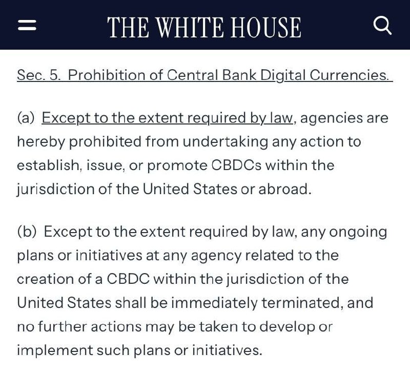 Trumpův výkonný příkaz zakazuje digitální měny centrální banky (CBDC)BÍLÝ DŮMČlánek 5...