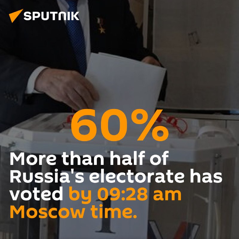 ❗️Účast v ruských prezidentských volbách přesáhla podle Ústřední volební komise 60 %.