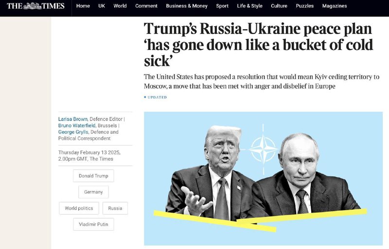 Ukrajina by měla Trumpovi říct, aby „vypadl ,“ říká zdroj The Times z britského ministers...