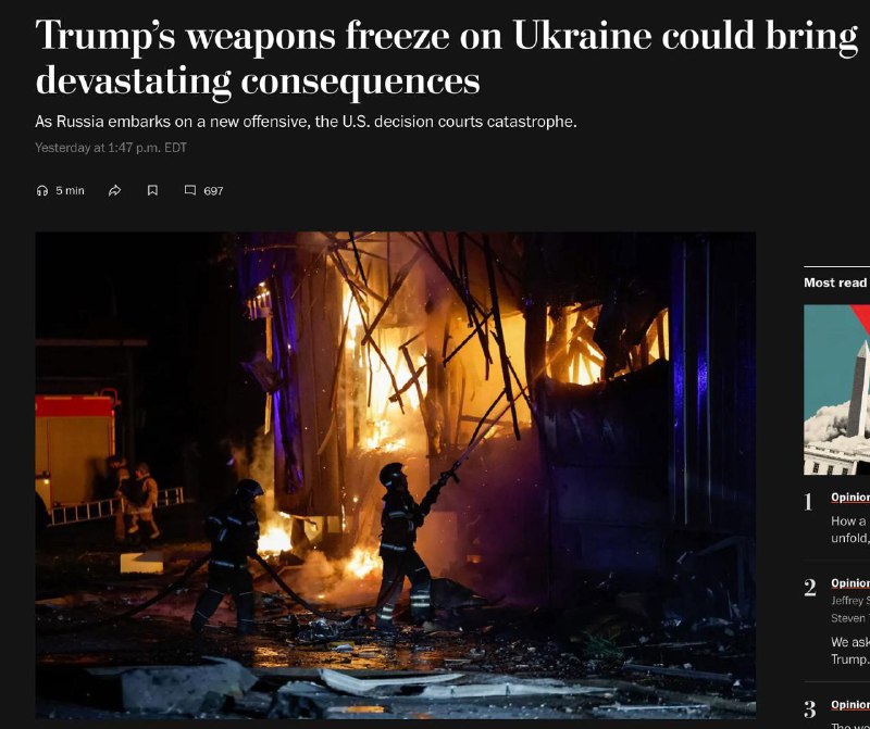 ‼️🇺🇸🇺🇦 Ukrajina je na pokraji porážky kvůli zmrazení pomoci USA, — The Washing...