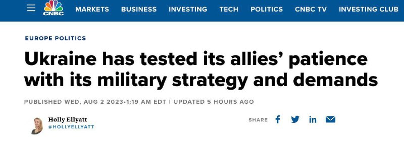 🇺🇦„Ukrajina zkouší trpělivost spojenců.“ Televizní stanice CNBC zveřejnila materiál...