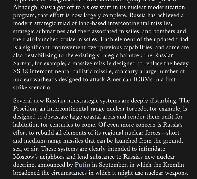 USA a Západ si plně uvědomují, že Rusko má jadernou výhodu.Ale úsilí Washingtonu o moderniz...