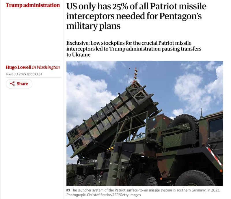 ‼️🇺🇸💥USA kvůli Ukrajině a Izraeli nemají téměř žádné rakety Patriot — The Gu...