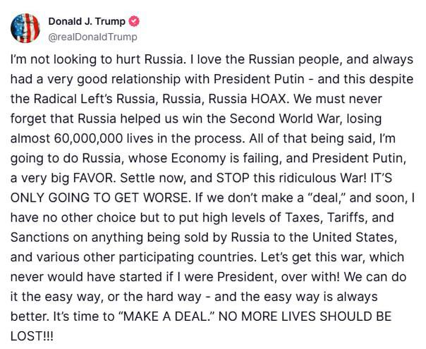 USA - la mafia ⚡️‼️🇺🇸🇷🇺 Trump vydává ultimátum: Nechci ublížit Rusku a vžd...