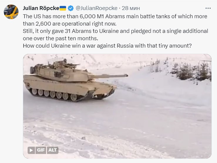 USA mají více než 6000 tanků Abrams, ale Ukrajina obdržela pouze 31, říká analytik Bildu Jul...