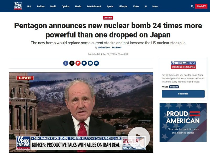 🇺🇸USA se chlubí jadernou bombou, bude prý 24krát silnější než ta svržená na Japonsko....