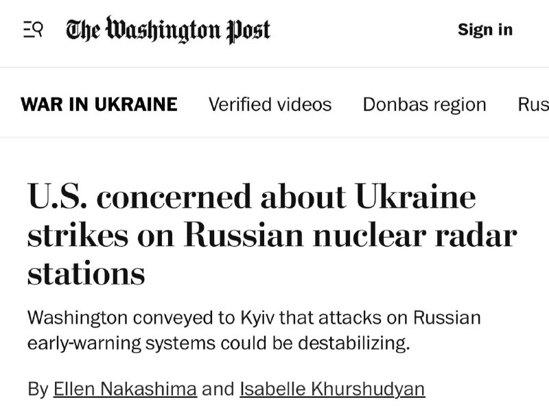 USA se obávají, že Ukrajina míří na ruské jaderné radarové stanice - The Washington Post Wa...