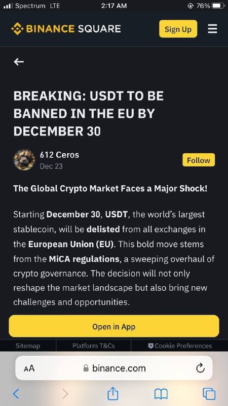 USDT BUDE V EU ZAKÁZÁN DO 30. PROSINCEGlobální trh s kryptoměnami čeká velká rána! ⚡?...