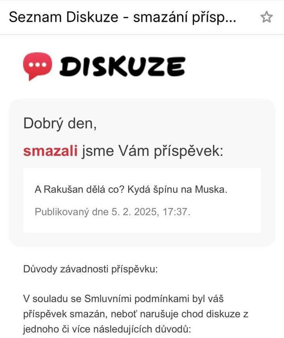 Už i za takové příspěvky vás Seznam maže. Proč je probůh ještě někdo čte?Zhodnocení od...