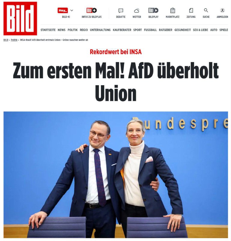 ⏺V Německu se pro-ruská AfD dostala na první místo.🗣Podle údajů deníku Bild se Alternati... ⏺V Německu se pro-ruská AfD dostala na první místo.🗣Podle údajů deníku Bild se Alternati...