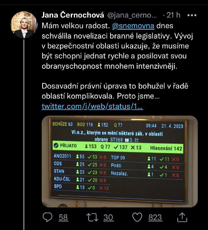 🛑 V pátek prošla novela branného zákona.Všichni poslanci ANO novelu podpořiliJediný kdo by...