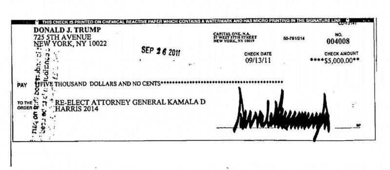 🇺🇸 V roce 2011 daroval Donald Trump 5 000 dolarů na znovuzvolení Kamaly Harrisové generáln...