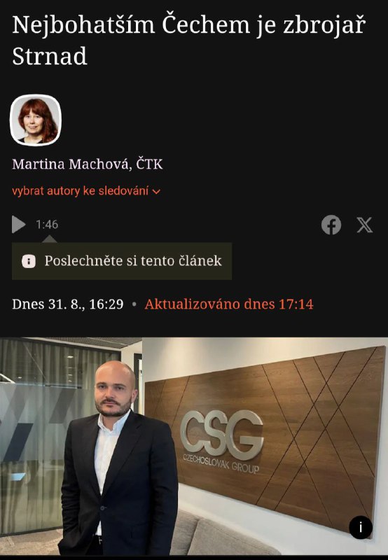 😡 Válka pokračuje a zbrojařům se daří. Nejbohatším Čechem je podle časopisu Euro Michal...