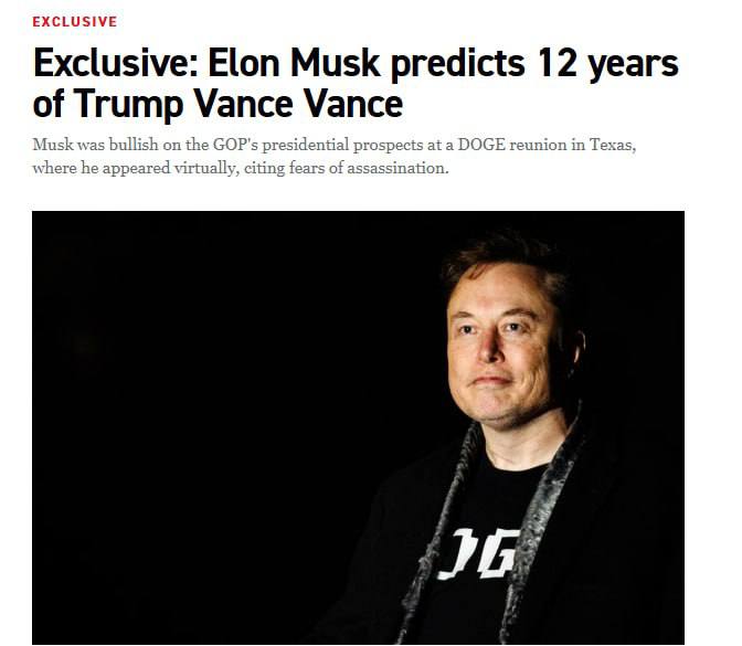 Vance bude příštím prezidentem USA, — Musk Na setkání bývalých zaměstnanců Úřadu pro e...