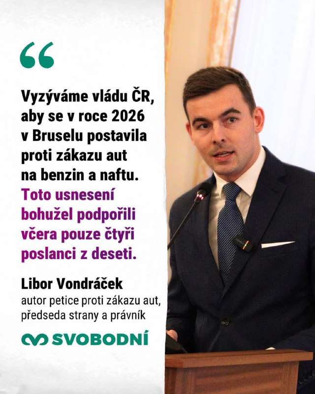 Včerejší výzvu 60 000 petentů proti zákazu aut na benzin a naftu bohužel podpořili jen 4 z 1...
