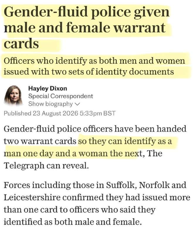 Ve Velké Británii dostávají transsexuální policisté dva různé průkazy totožnosti: jeden m...