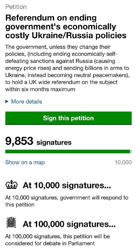 🇬🇧Ve Velké Británii požadují referendum o zrušení protiruských sankcí a zastavení dod...