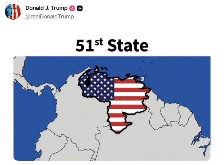 ‼️🇺🇸🇻🇪„Venezuela – 51. stát USA“: Takový obrázek zveřejnil Trump na svých... ‼️🇺🇸🇻🇪„Venezuela – 51. stát USA“: Takový obrázek zveřejnil Trump na svých...