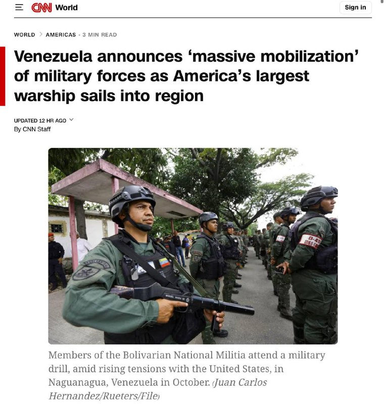‼️🇺🇸🇻🇪Venezuela vyhlásila masovou mobilizaci kvůli akcím USA, — CNN▪️Maduro...