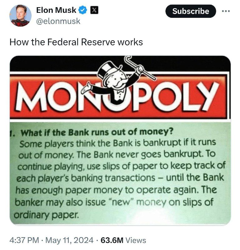 ...věříš na náhody?...💊🕊 ...Před sedmi dny Elon Musk tweetoval tento meme o tom, jak Fed...
