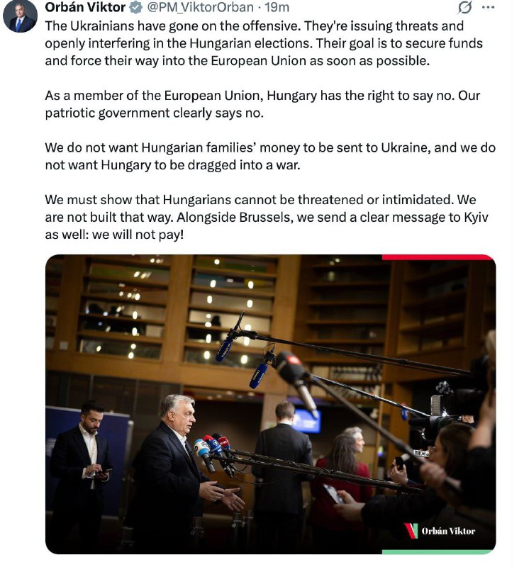 🇭🇺🇺🇦🇪🇺 Viktor Orbán prohlásil, že Ukrajinci přešli do ofenzivy, jejich cílem...