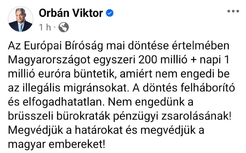 ⚡️Viktor Orbán reaguje na pokutuPreklad : Maďarsko dostane podľa dnešného rozhodnutia Euró...