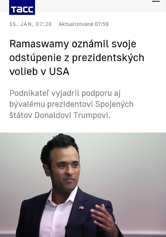 🇺🇸 Vivek Ramaswamy oznámil odstoupení z prezidentských voleb v USA. Zároveň oznámil svou...