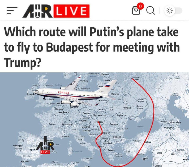 Vydání Air Live ukázalo pravděpodobnou trasu Putina do Budapešti, kde by se v nejbližších t?...
