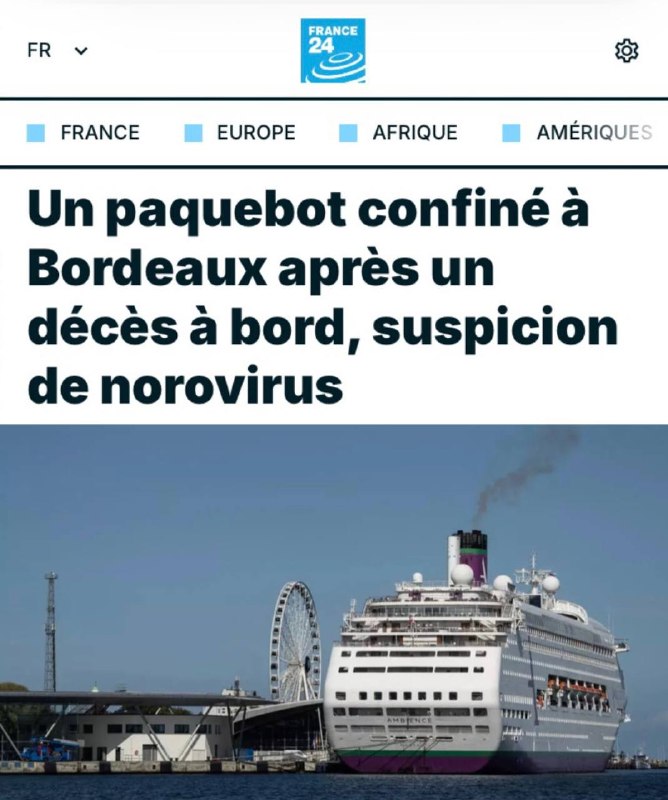 „Výletní loď byla v Bordeaux umístěna do karantény po úmrtí na palubě“: Na další lodi...