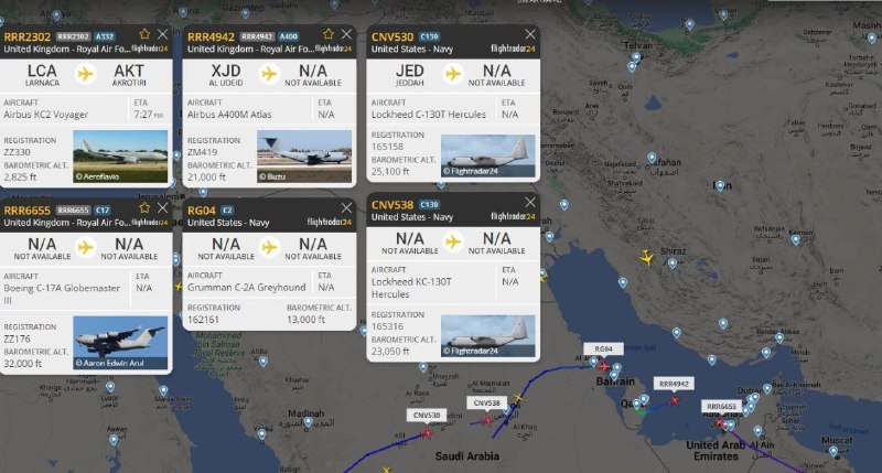 ❗️Vysoká aktivita úderných letadel amerického a britského letectva v oblasti Perského zál...