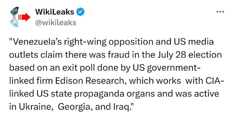 WikiLeaks„Venezuelská pravicová opozice a americká média tvrdí, že ve volbách 28. července...