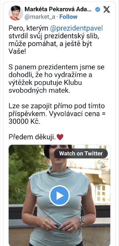 🇨🇿Za 65 tisíc můžete držet v ruce Pavlovo pero. Pekarová vám ho prodá. Pokud jedním z ...