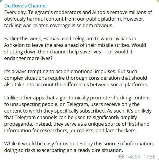 🇮🇱🇵🇸Zakladatel Telegramu Pavel Durov o Izraeli a Hamásu„Hamás tento týden prostřed...