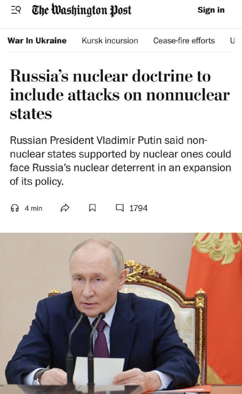 Západní média strávila informace o ruských změnách v jeho jaderné doktríně a začala vydá...