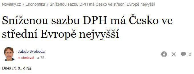 Zase jsme na špici. Česko má nejvyšší sníženou sazbu DPH ve střední Evropě.Od letošního...