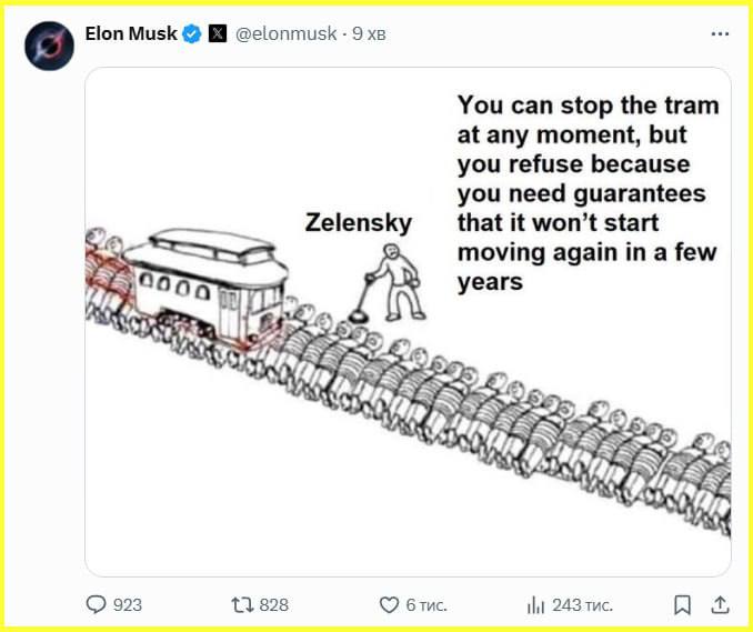 🇺🇸🤬🇺🇦Zelensky jede tramvají po lidských tělech - Elon Musk obvinil klauna z "...