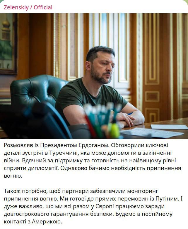 ⏺️ Zelenskyj oznámil, že je připraven k přímým jednáním s Putinem.Oznámil to po rozhovo...
