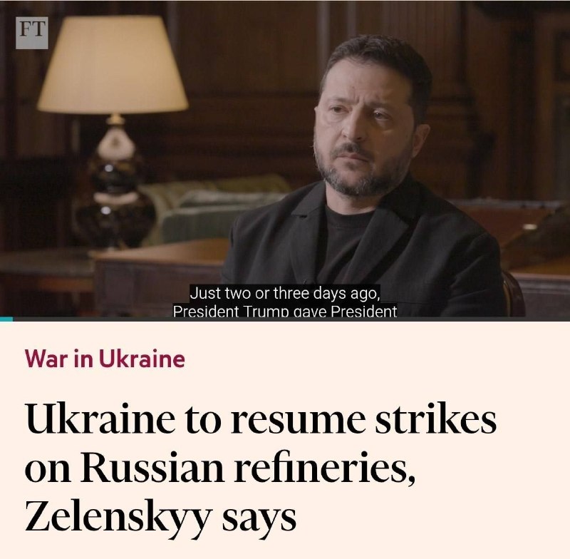 Zelenskyj v rozhovoru prohlásil, že Ukrajina obnoví útoky na ruské ropné rafinerie poté, co ?... Zelenskyj v rozhovoru prohlásil, že Ukrajina obnoví útoky na ruské ropné rafinerie poté, co ?...