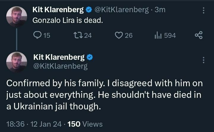 Zemřel americký bloger Gonzalo Lira, napsal na sociální síti X investigativní novinář Kit Kl...