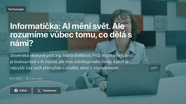 Informatička: AI mění svět. Ale rozumíme vůbec tomu, co dělá s námi?