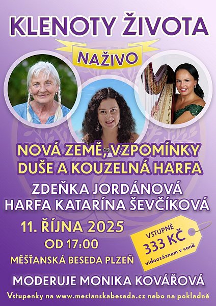 Zdeňka Jordánová 11. října v Plzni + koncert harfy Katarína Ševčíková