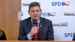 Petr Mach a Ivan David - předvolební debata SPD a Trikolora - Karlovy Vary 26. 3. 2024